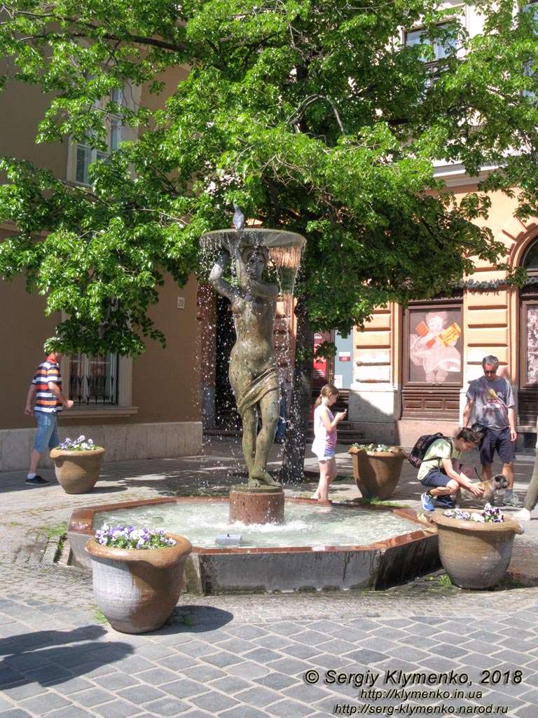 Будапешт (Budapest), Венгрия (Magyarország). Фото. Буда, вдоль улицы Tárnok (Tárnok utca). Декоративный фонтан «Игра с водой» (Vízjáték-szobor és díszkút).