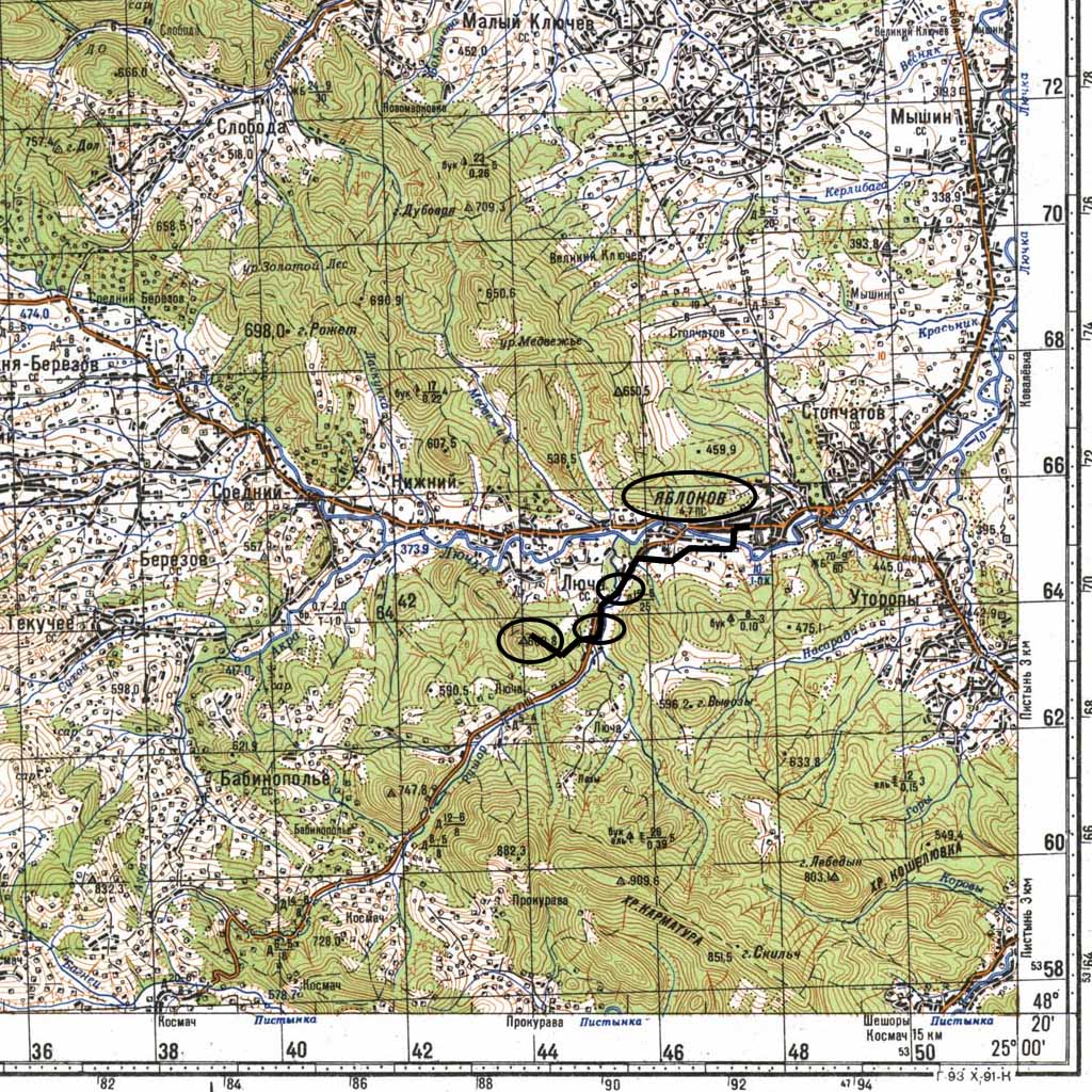 Карпаты, июнь 2008 года. День пятый. Карта пешеходного маршрута.