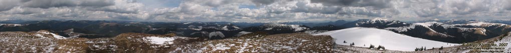 Фото Карпат, круговая панорама с вершины горы Чивчин (47°51'33"N, 24°42'04"E). Высота - 1769 метров над уровнем моря