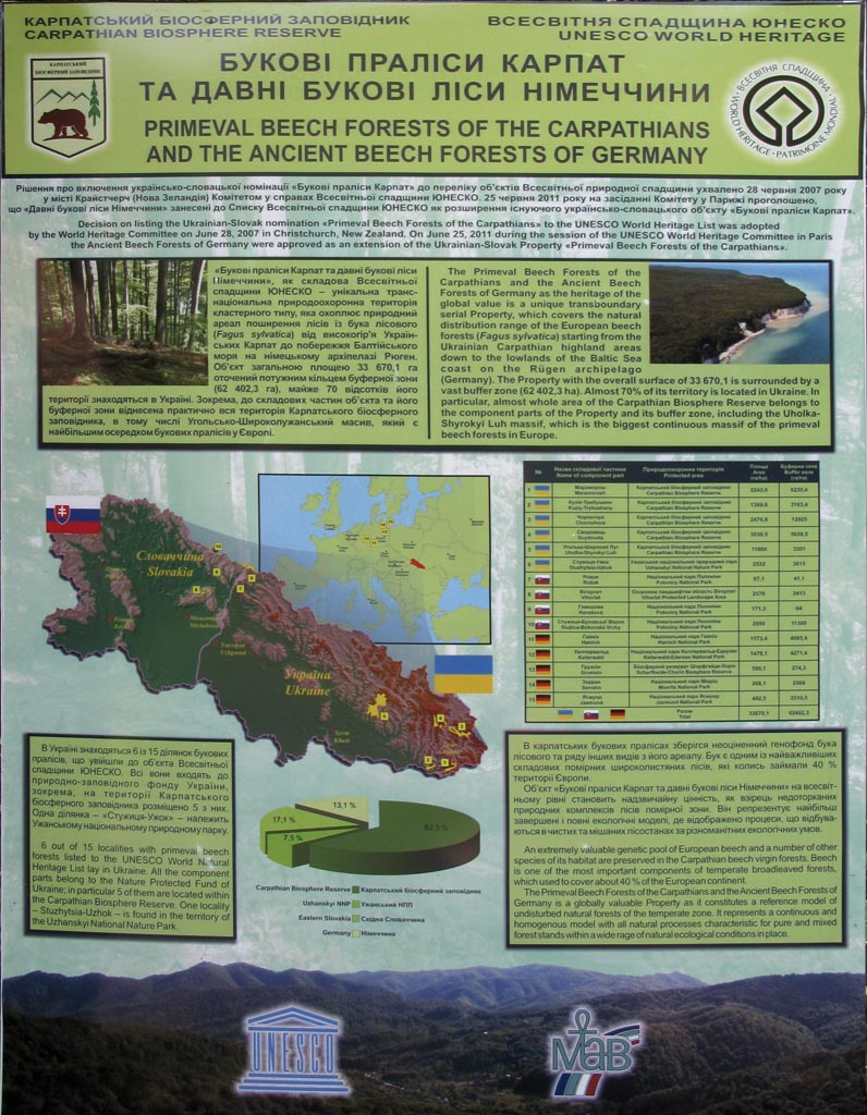 Карпаты. Закарпатская область. Фото. Возле села Луг. Иформационный щит Кузийского массива Карпатского биосферного заповедника.